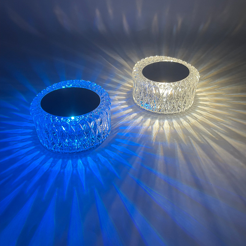 Touch Dimming Table Lamp Crystal RGB Romantic Diamond Creative USB Lamp Night Light Portable Wireless Bedside Lamp for Home/Bar