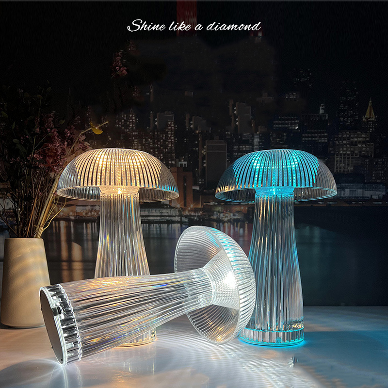 Creative mushroom table lamp Crystal Color touch decorative atmosphere lamp Jellyfish charging night lamp