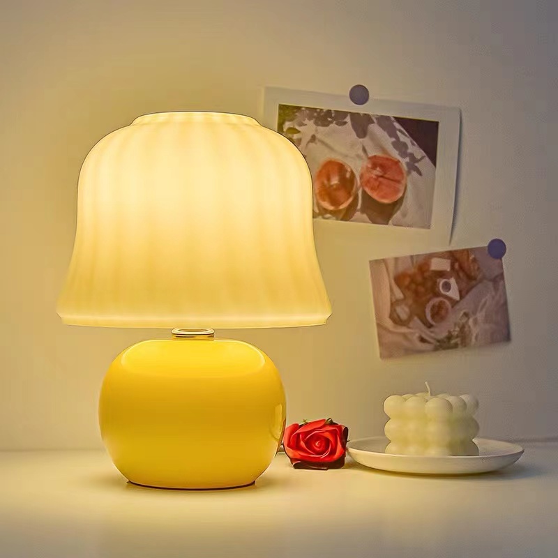 Cream Table Lamp Middle Ancient Handmade Glaze Hotel Living Room Bedroom Mushroom Decorative Table Lamp