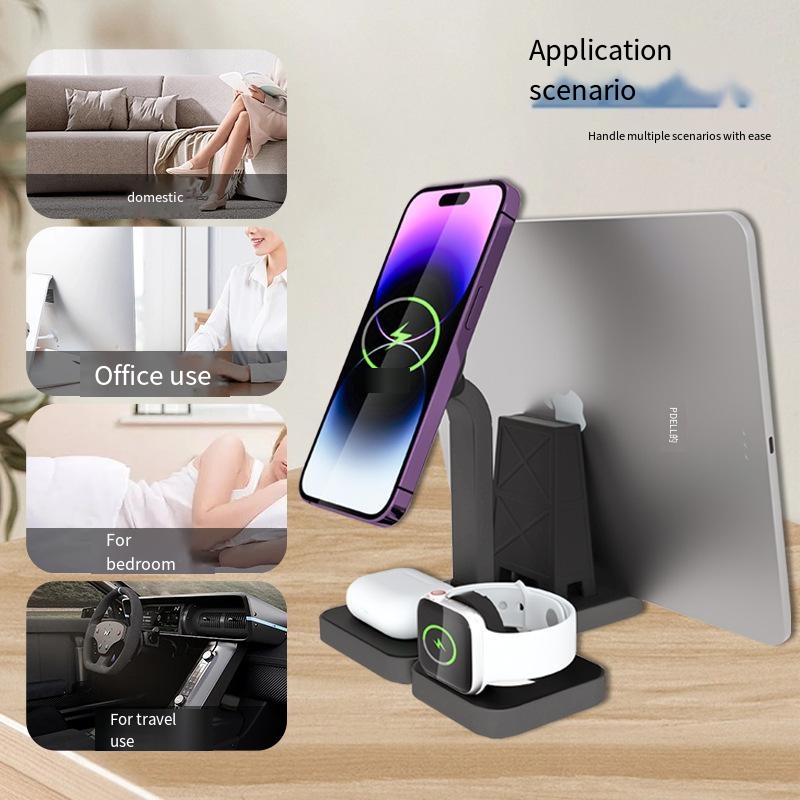 3-in-1 Qi Fast Wireless Charging Stand 15W Aluminum Foldable Holder with Magnetic Type