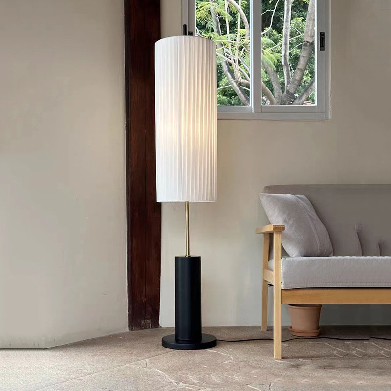 New Chinese Style Creamy Floor Lamp Living Room Sofa Side Bedside Lamp Light Cloth Vertical Floor Lamp