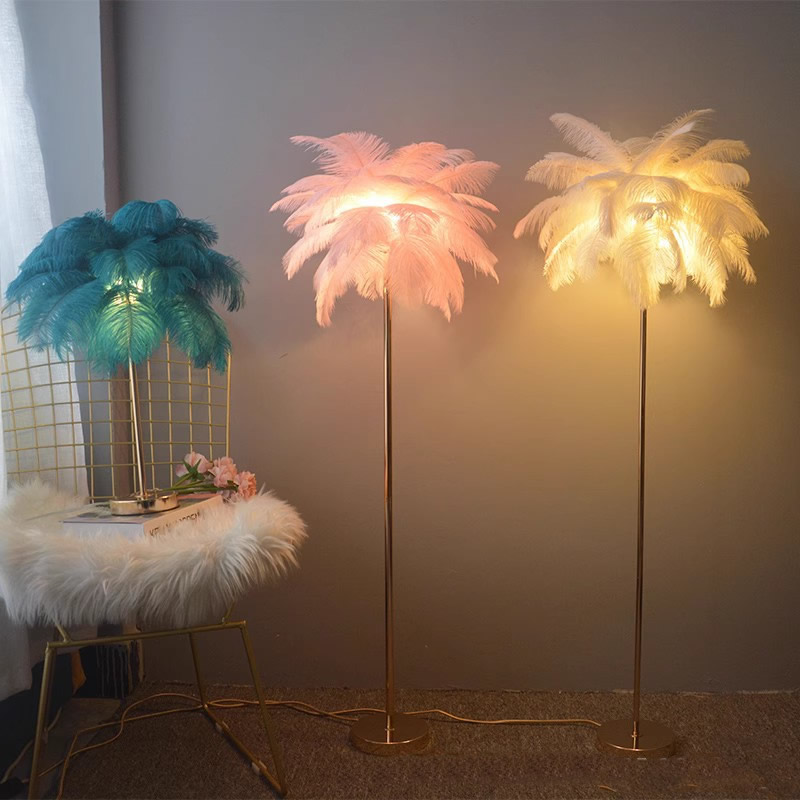 Bedroom Reading Study Metal Bedside Nordic Led Standing Ostrich Feather Table Lamp