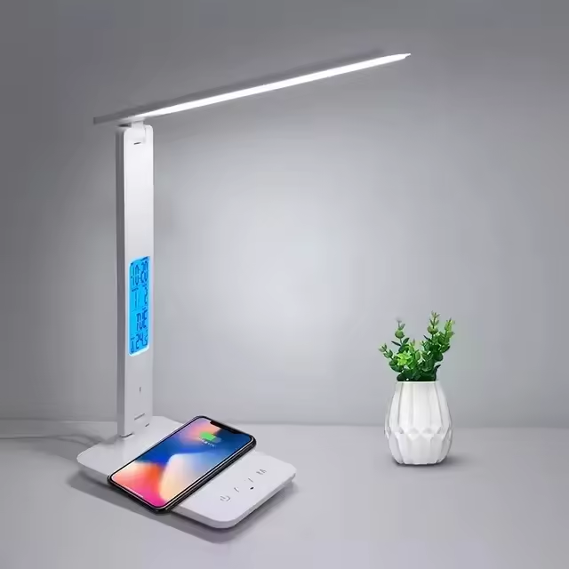 Desk Lamp LED 15W Wireless Charging Touch Table Lamp For Bedroom Alarm Clock USB Port Eye-care Reading Folding Lamp
