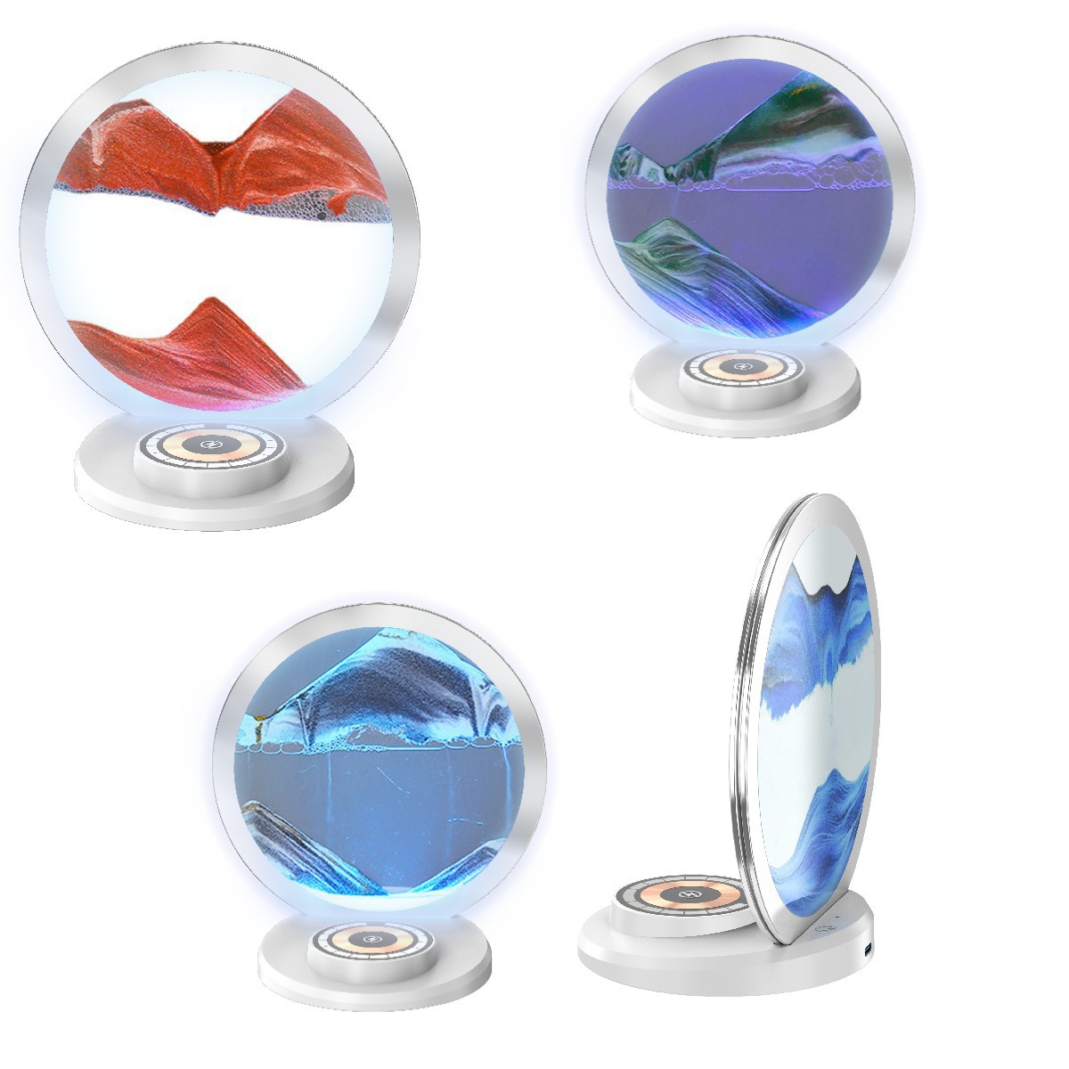 Moving Sand Lamp 3 in 1 Wireless Charger Table Lamp Round Glass Flowing Sand Frame Multifunctional Art Liquid Motion Moving Sand