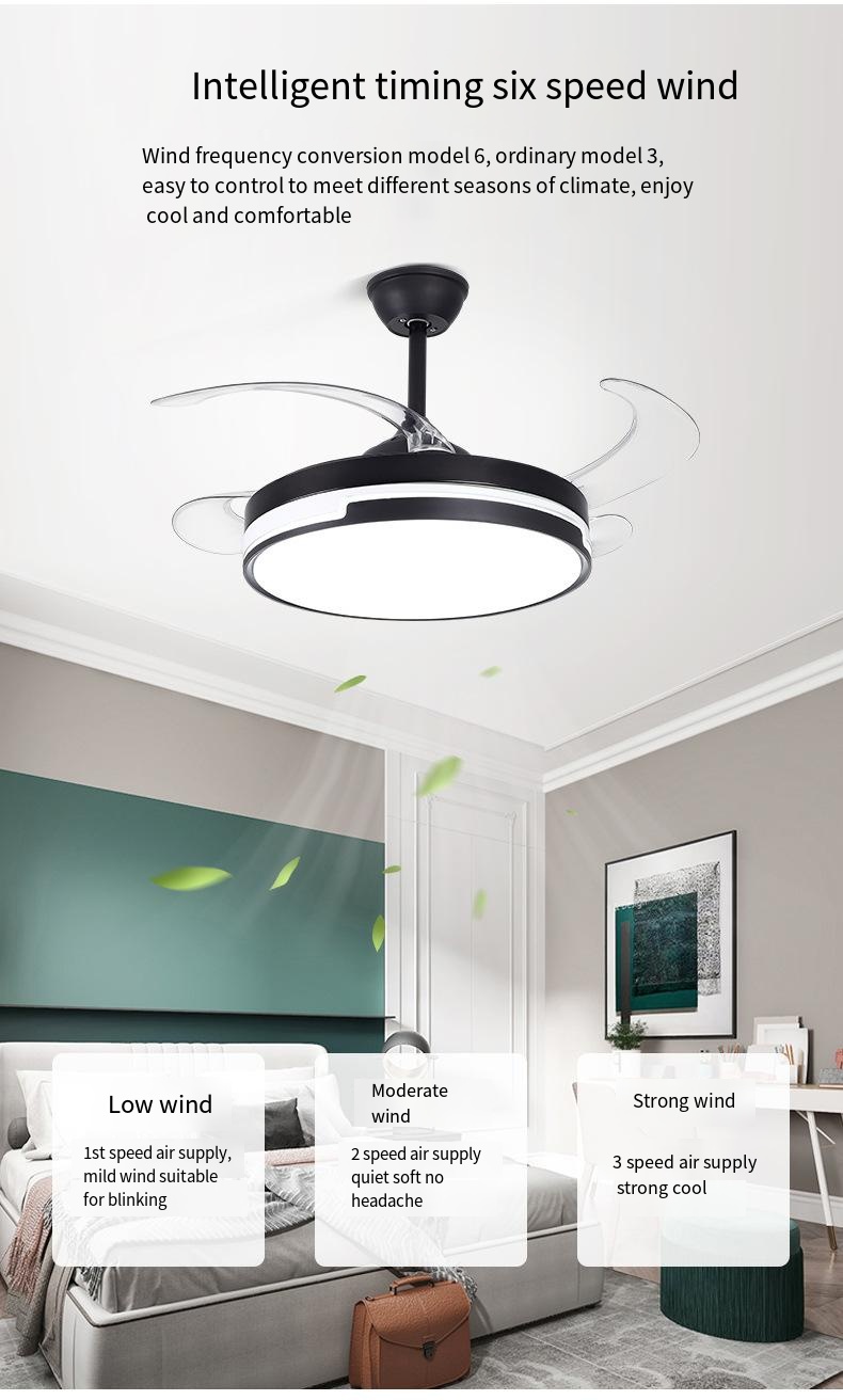 Summer Smart Remote Control 42 Inch Decorative Abs Hidden Blades Ac Motor Led Ceiling Fan Light
