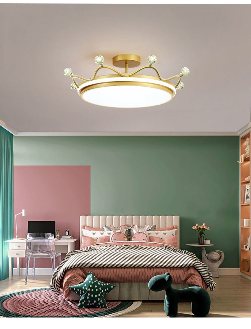 Modern minimalist acrylic gold crown ceiling light, children’s room, bedroom, living room decoration, LED ceiling light