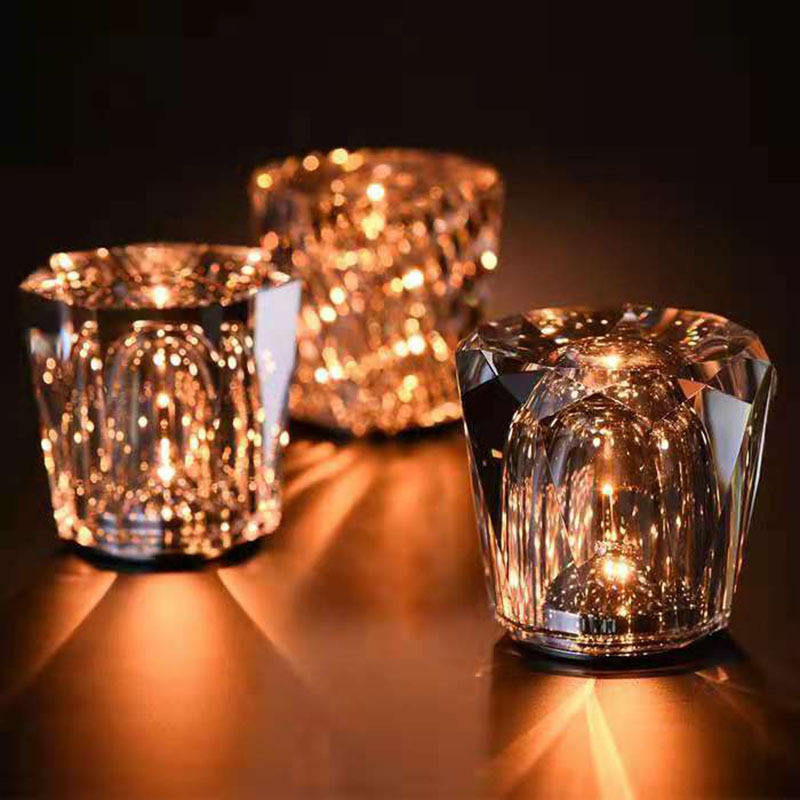 Modern Creative Crystal Cordless LED Touch Control Rechargeable Table Lamp with Night Light for KTV Bar Bedhead Gift Idea