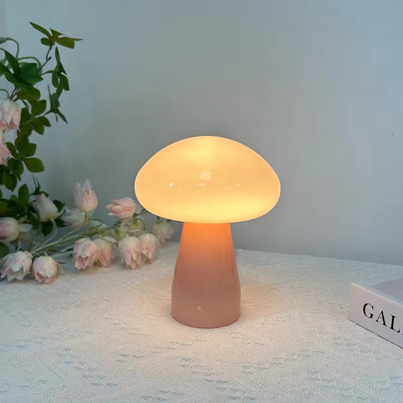 Cordless Electric Nordic Style Glass Flower Shade LED Table Lamp with Touch Control for Bedroom and Study Night Light