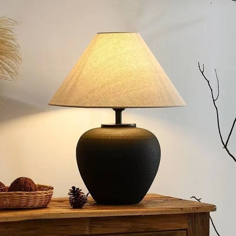 Earthenware Pot Table Lamp, Wabi-Sabi Style Living Room Lighting, Study Ornaments, Homestay, Retro Japanese Decorative 