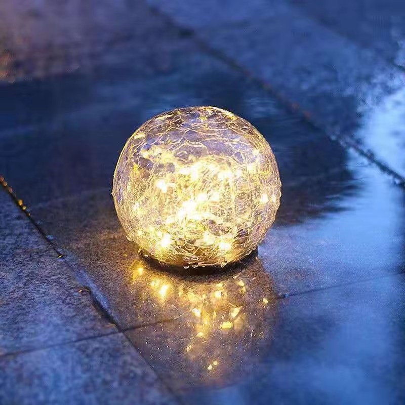 Outdoor Waterproof Warm White Cracked Glass Solar Globe Garden Lights LED Ball Lights for Yard Patio Lawn Pathway